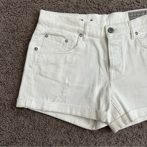 Allsaints Rip Shorts Fit White Denim Distressed Womens W29 - Picture 3 of 11